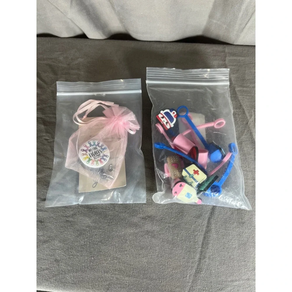 Nurse Doctor Medical Straw‎ Cover Set Badge Reel Set Cancer Awareness Ribbon